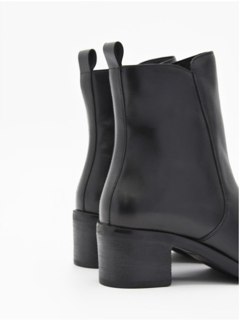 Bottine à Talon Cuir Naturel Purapiel Noir - Kiabi