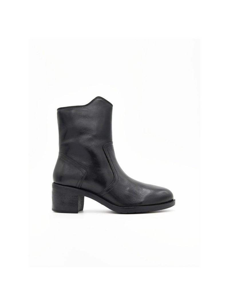 Bottine à Talon Cuir Naturel Purapiel Noir - Kiabi