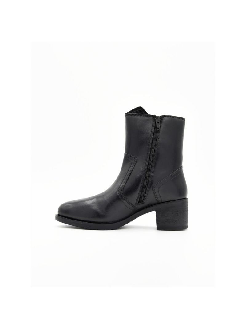 Bottine à Talon Cuir Naturel Purapiel Noir - Kiabi