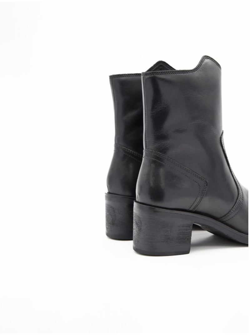 Bottine à Talon Cuir Naturel Purapiel Noir - Kiabi