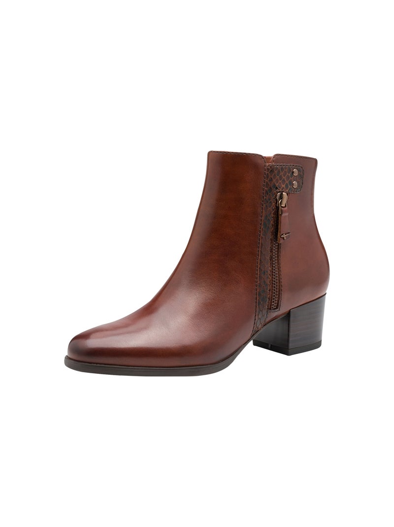 Bottine à Talon Cuir Tamaris Bordeaux - Kiabi
