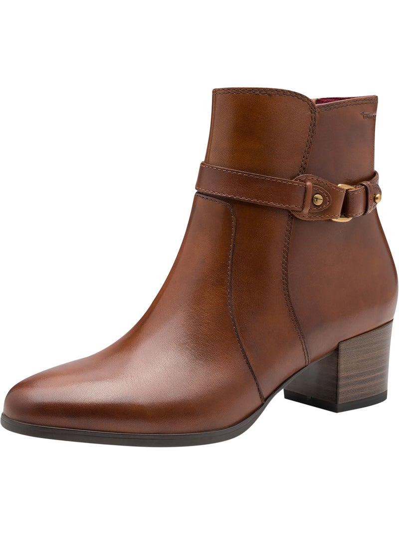Bottine A Talon Cuir Tamaris Marron - Kiabi