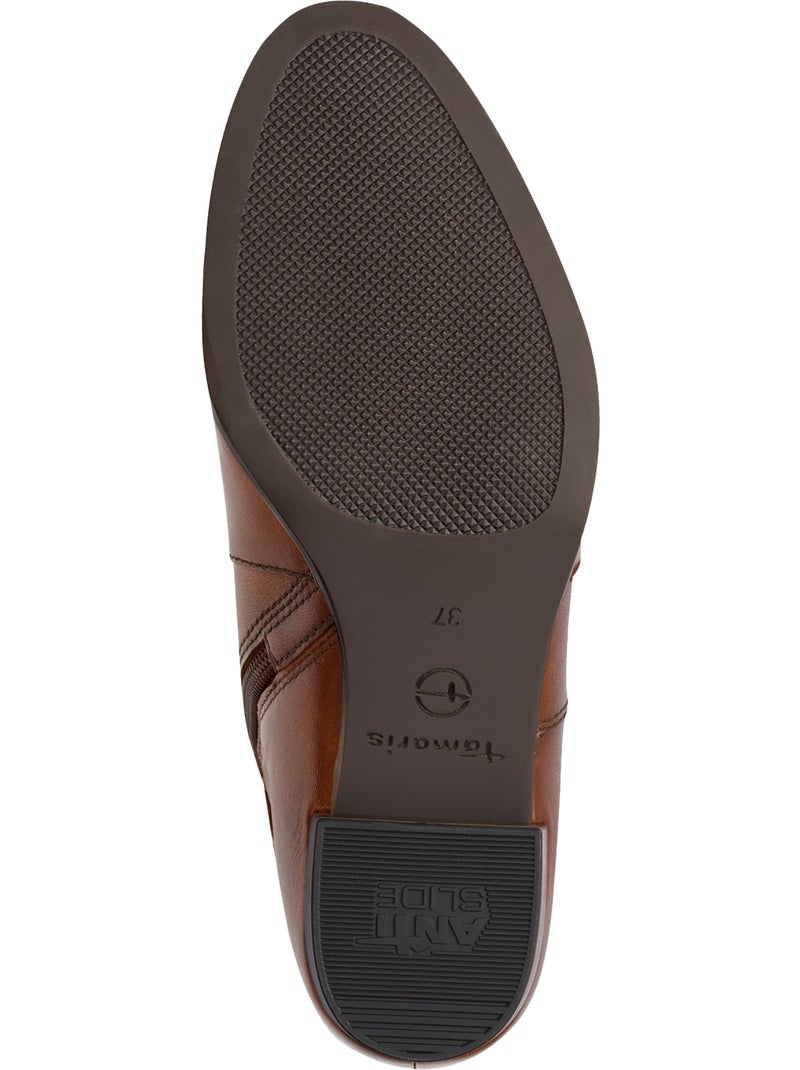 Bottine A Talon Cuir Tamaris Marron - Kiabi