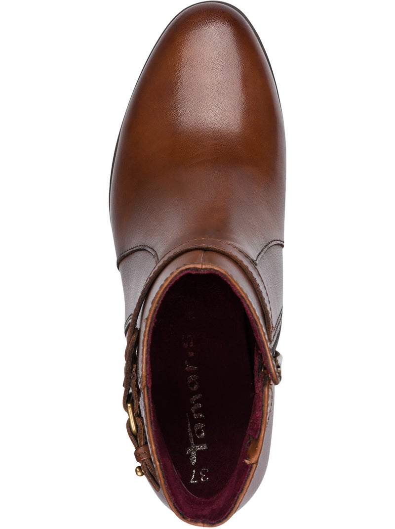 Bottine A Talon Cuir Tamaris Marron - Kiabi