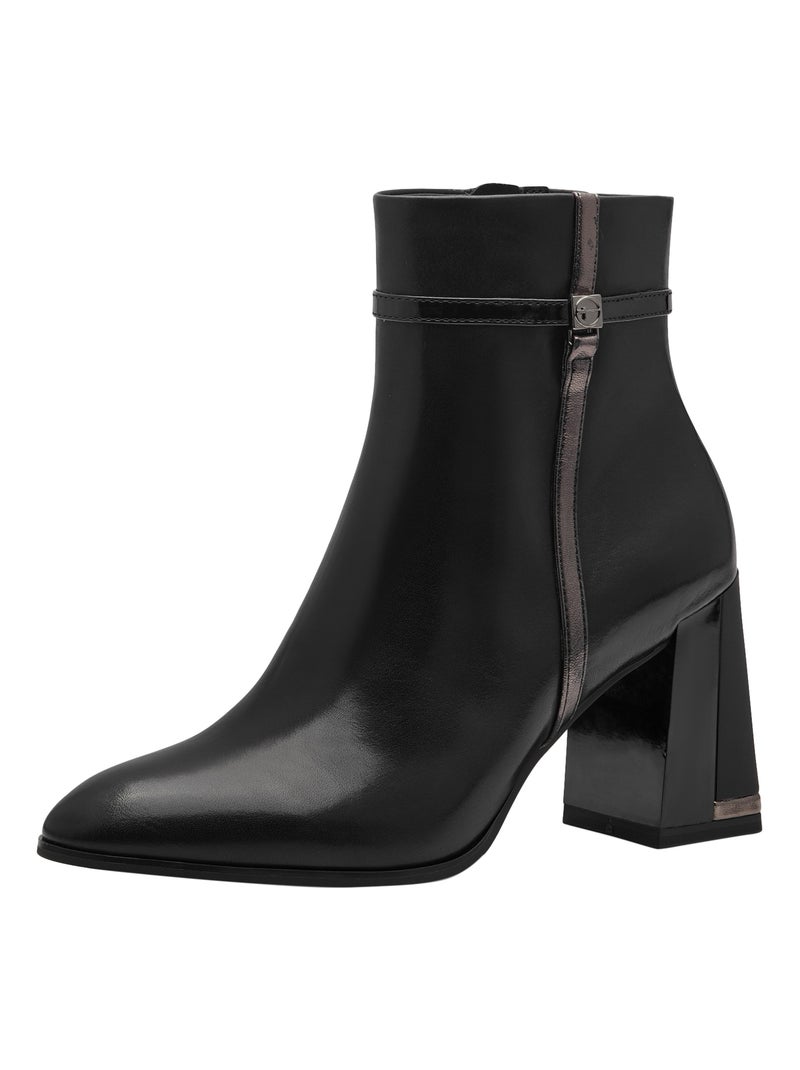 Bottine à Talon Cuir Tamaris Noir - Kiabi