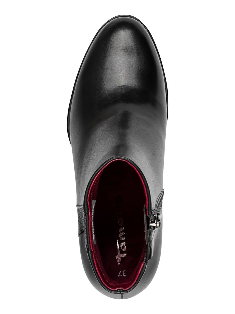 Bottine à Talon Cuir Tamaris Noir - Kiabi