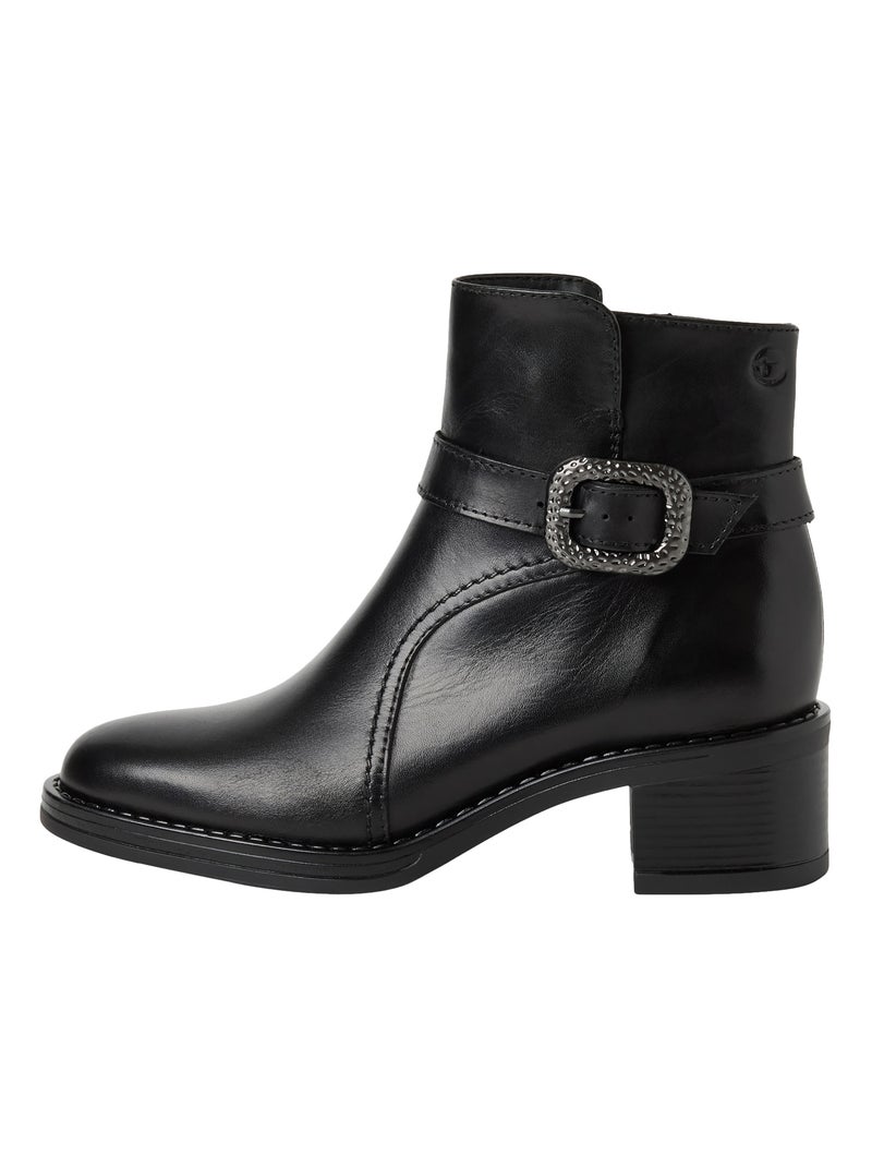 Bottine à Talon Cuir Tamaris Noir - Kiabi