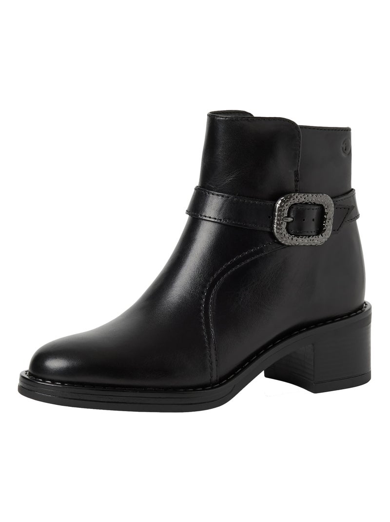 Bottine à Talon Cuir Tamaris Noir - Kiabi