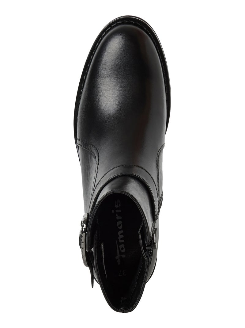 Bottine à Talon Cuir Tamaris Noir - Kiabi