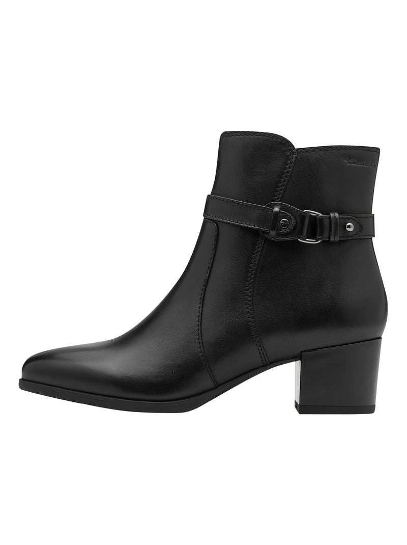 Bottine A Talon Cuir Tamaris Noir - Kiabi