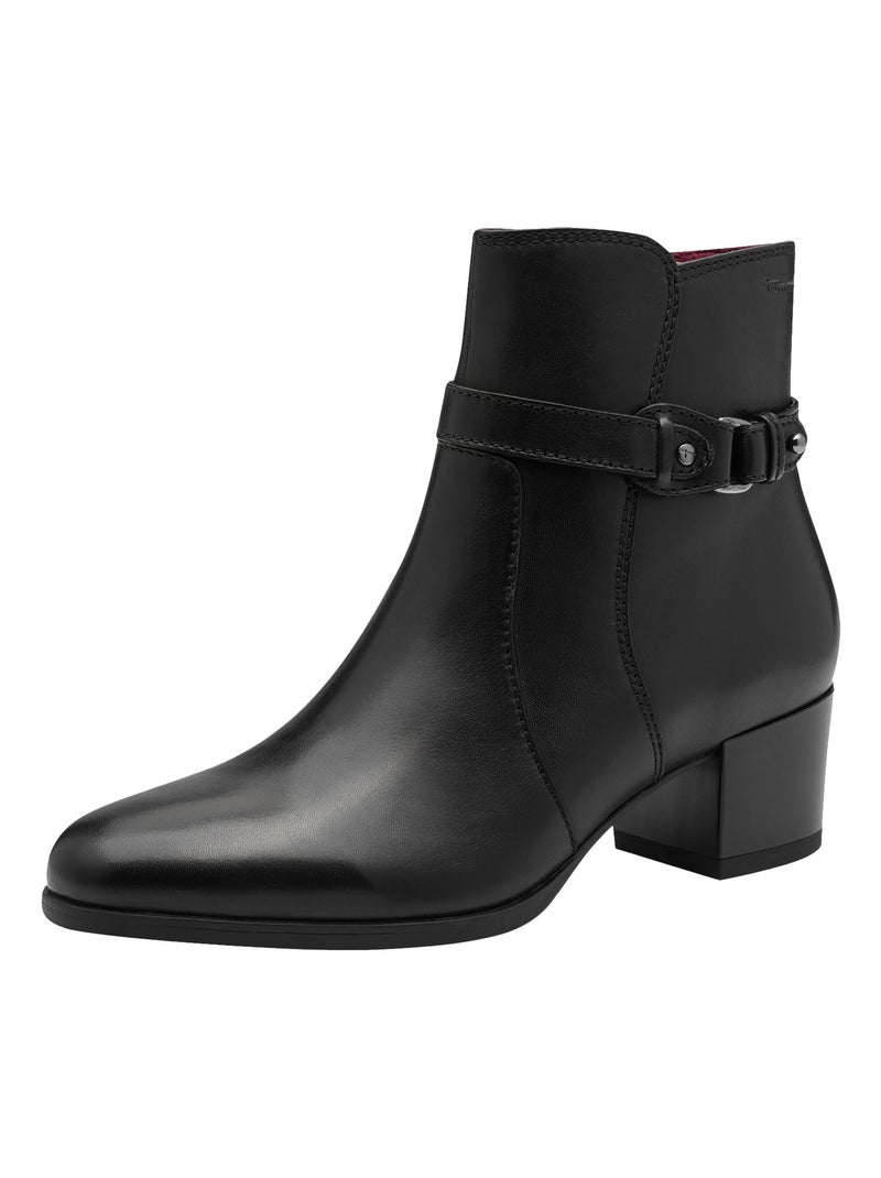 Bottine A Talon Cuir Tamaris Noir - Kiabi
