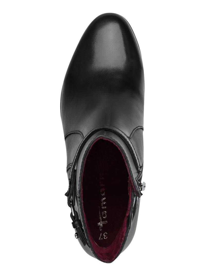 Bottine A Talon Cuir Tamaris Noir - Kiabi