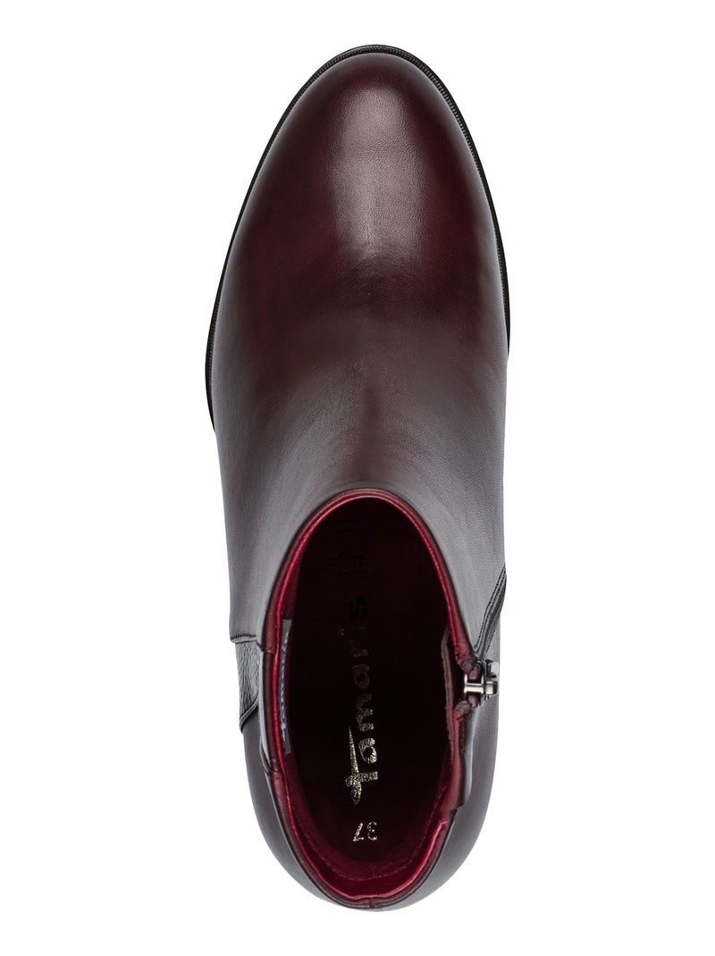 Bottine à Talon Cuir Tamaris Rouge - Kiabi
