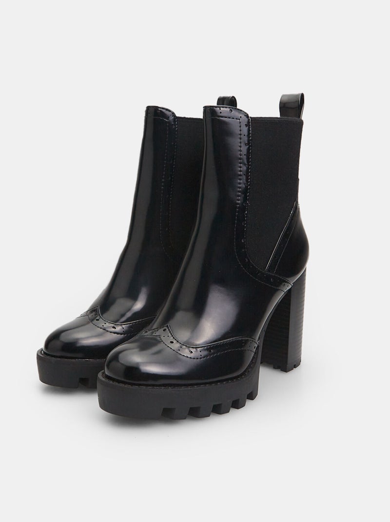 Bottine à talon haut et semelle track BATA Noir - Kiabi