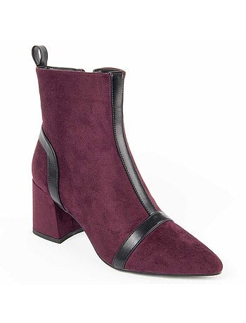 BOTTINE À TALON MATIÈRE SYNTHÉTIQUE ET TEXTILE BORDEAUX