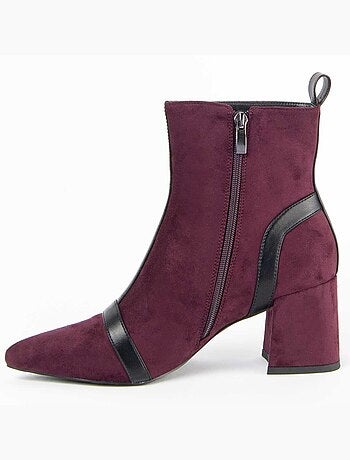 BOTTINE À TALON MATIÈRE SYNTHÉTIQUE ET TEXTILE BORDEAUX