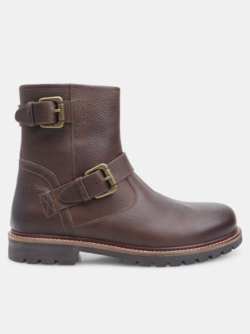 Bottine biker en cuir Bata - Kiabi