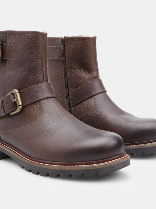Bottine biker en cuir Bata - Kiabi