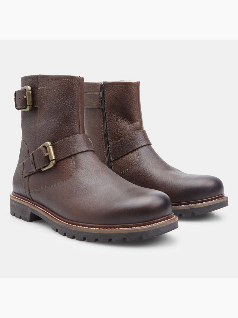 Bottine biker en cuir Bata Marron - Kiabi