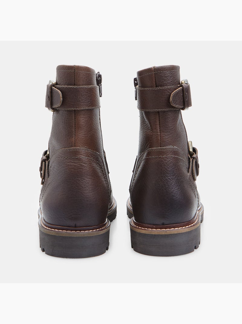 Bottine biker en cuir Bata Marron - Kiabi