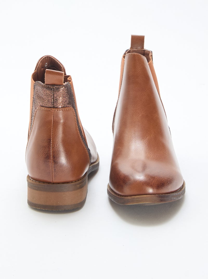 Bottine chelsea brillantes Marron - Kiabi