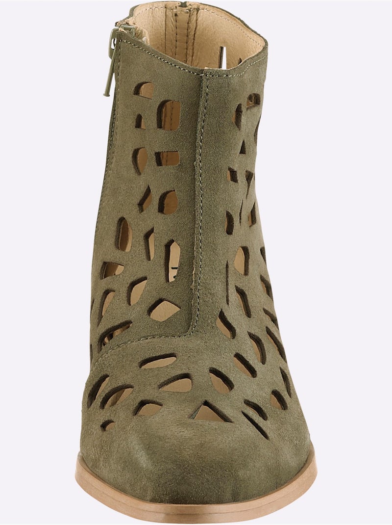 Bottine Courte Cuir Vachette - Taille Standard - Helline Kaki - Kiabi