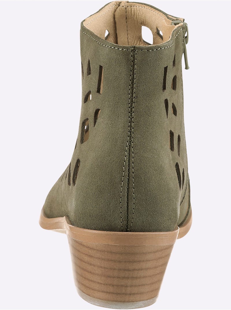 Bottine Courte Cuir Vachette - Taille Standard - Helline Kaki - Kiabi