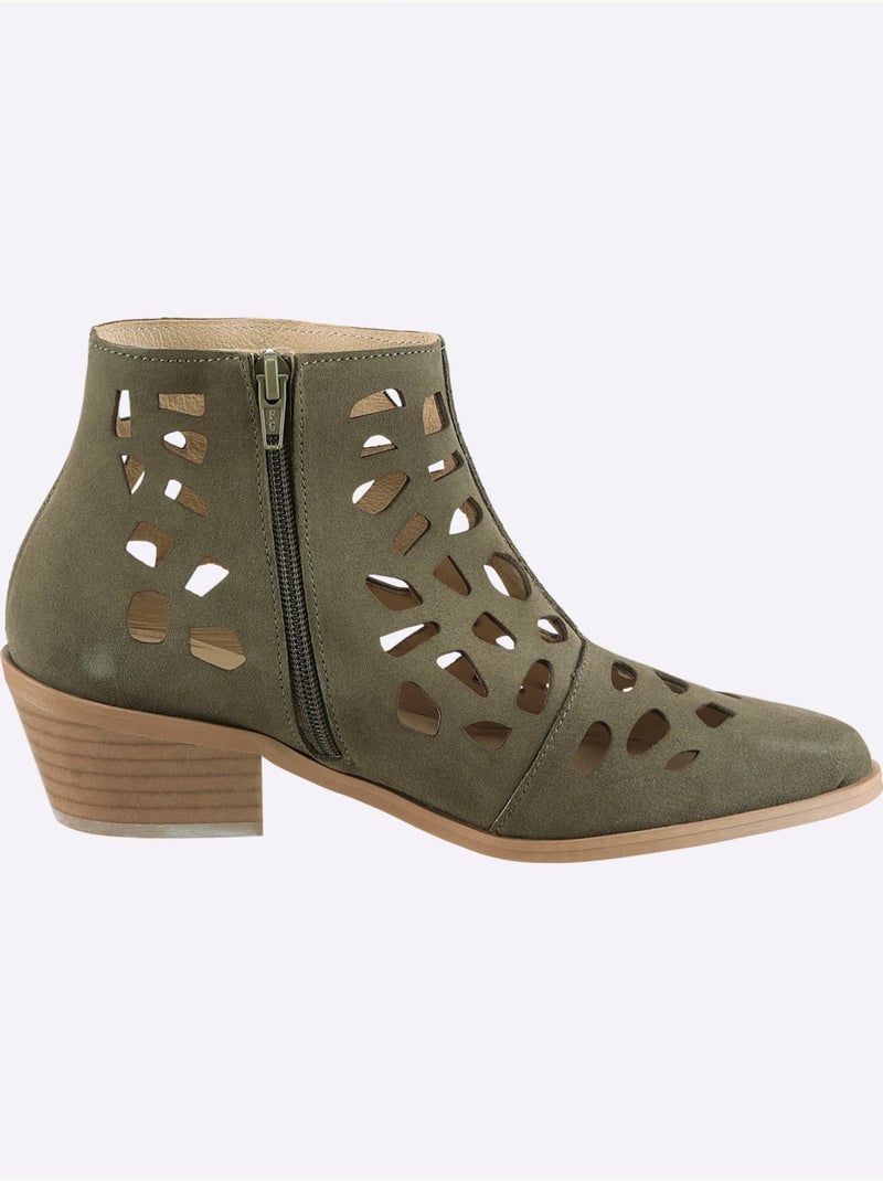 Bottine Courte Cuir Vachette - Taille Standard - Helline Kaki - Kiabi