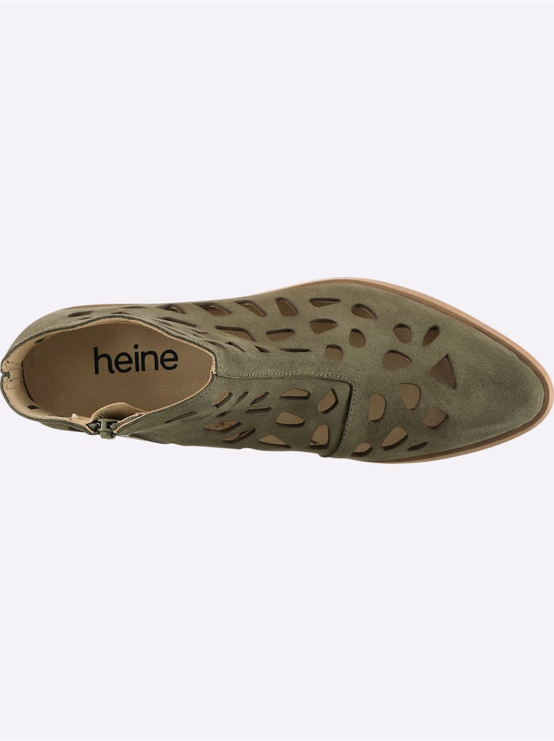 Bottine Courte Cuir Vachette - Taille Standard - Helline Kaki - Kiabi