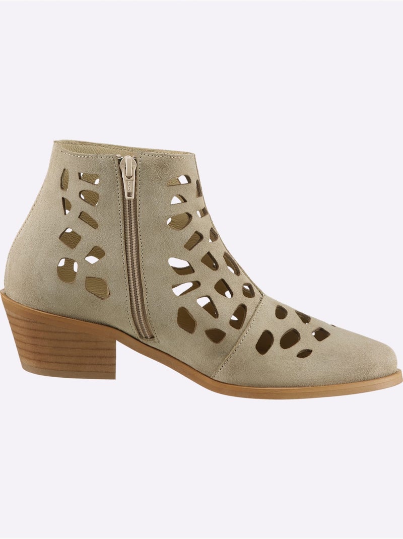 Bottine Courte Cuir Vachette - Taille Standard - Helline Sable - Kiabi