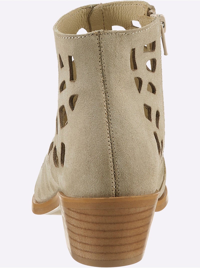 Bottine Courte Cuir Vachette - Taille Standard - Helline Sable - Kiabi