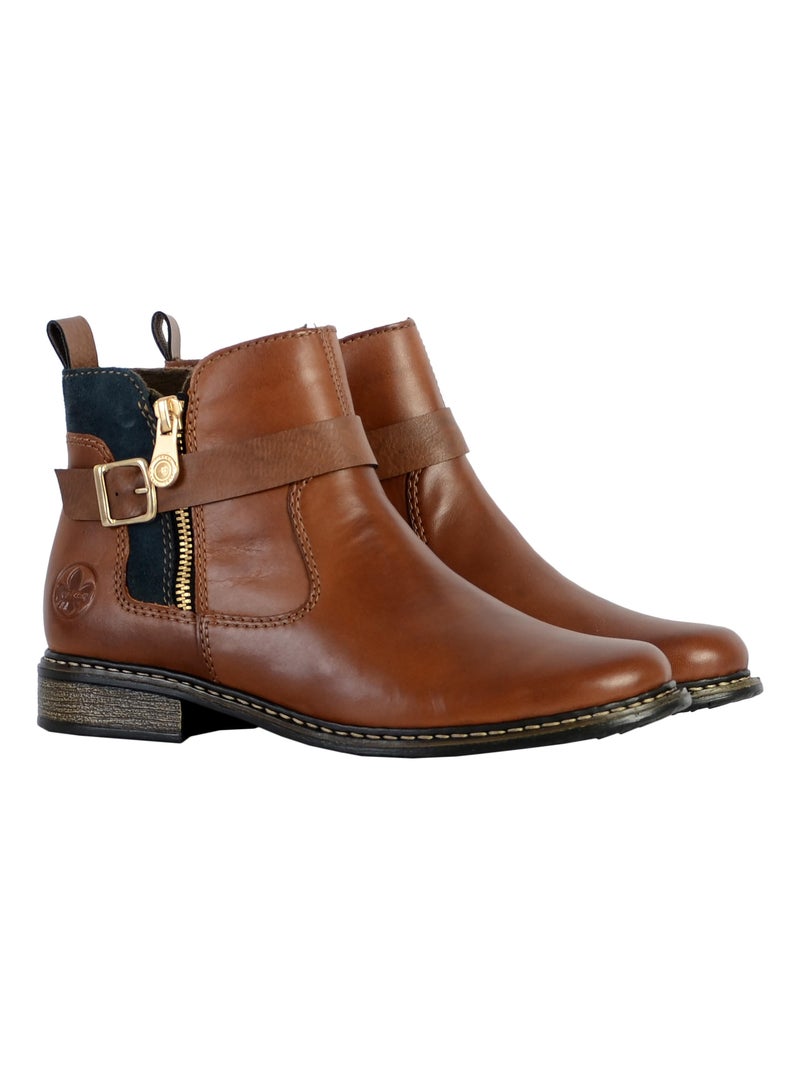 Bottine Cuir Rieker Lugano Marron - Kiabi