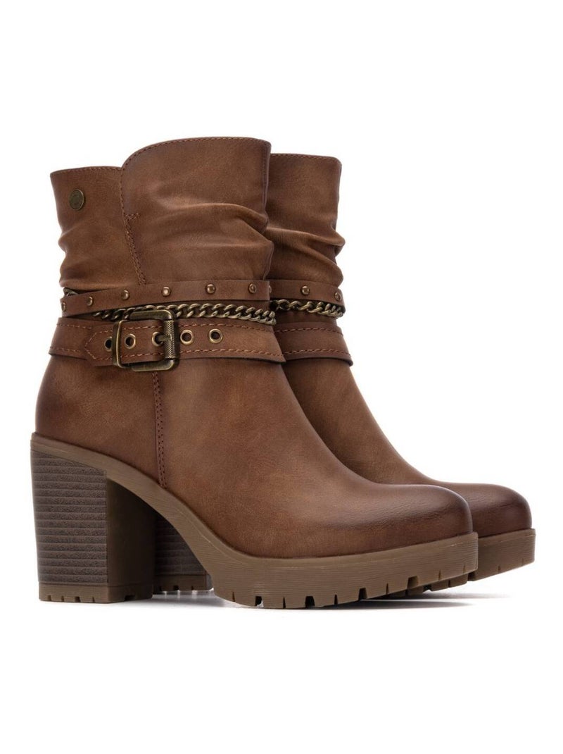 Bottine décontractée à talon fermeture éclair Camel - Kiabi