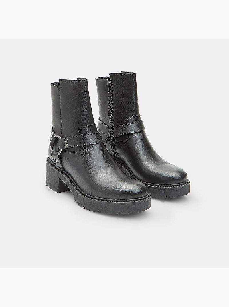 Bottine en cuir avec bande et boucle Bata Noir - Kiabi