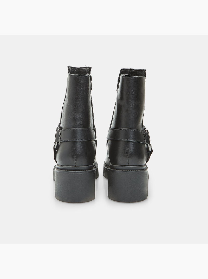 Bottine en cuir avec bande et boucle Bata Noir - Kiabi