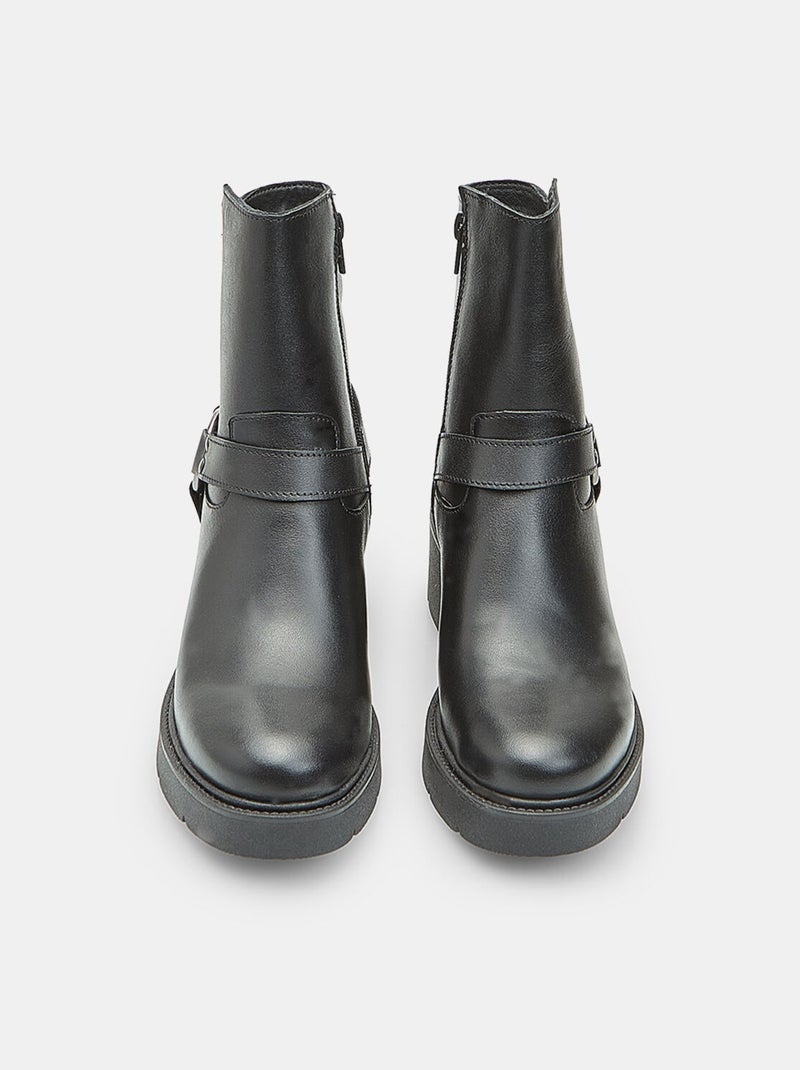 Bottine en cuir avec bande et boucle Bata Noir - Kiabi