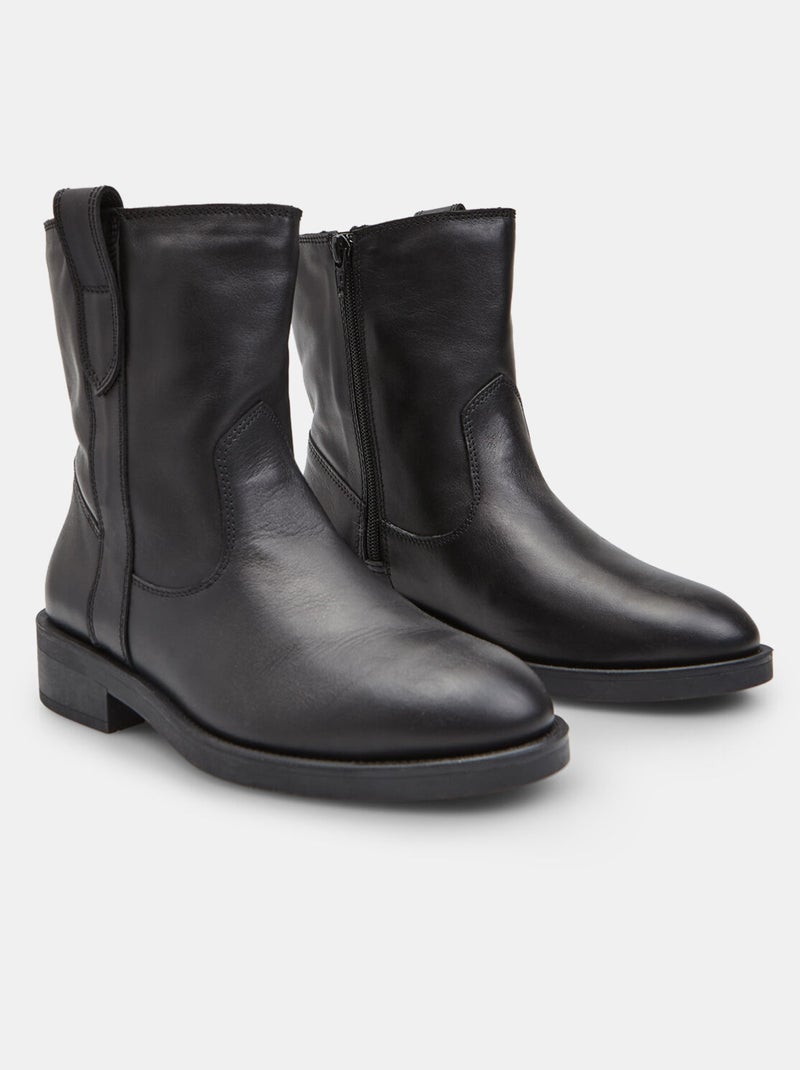 Bottine en cuir avec boucle pour femme Bata Noir - Kiabi