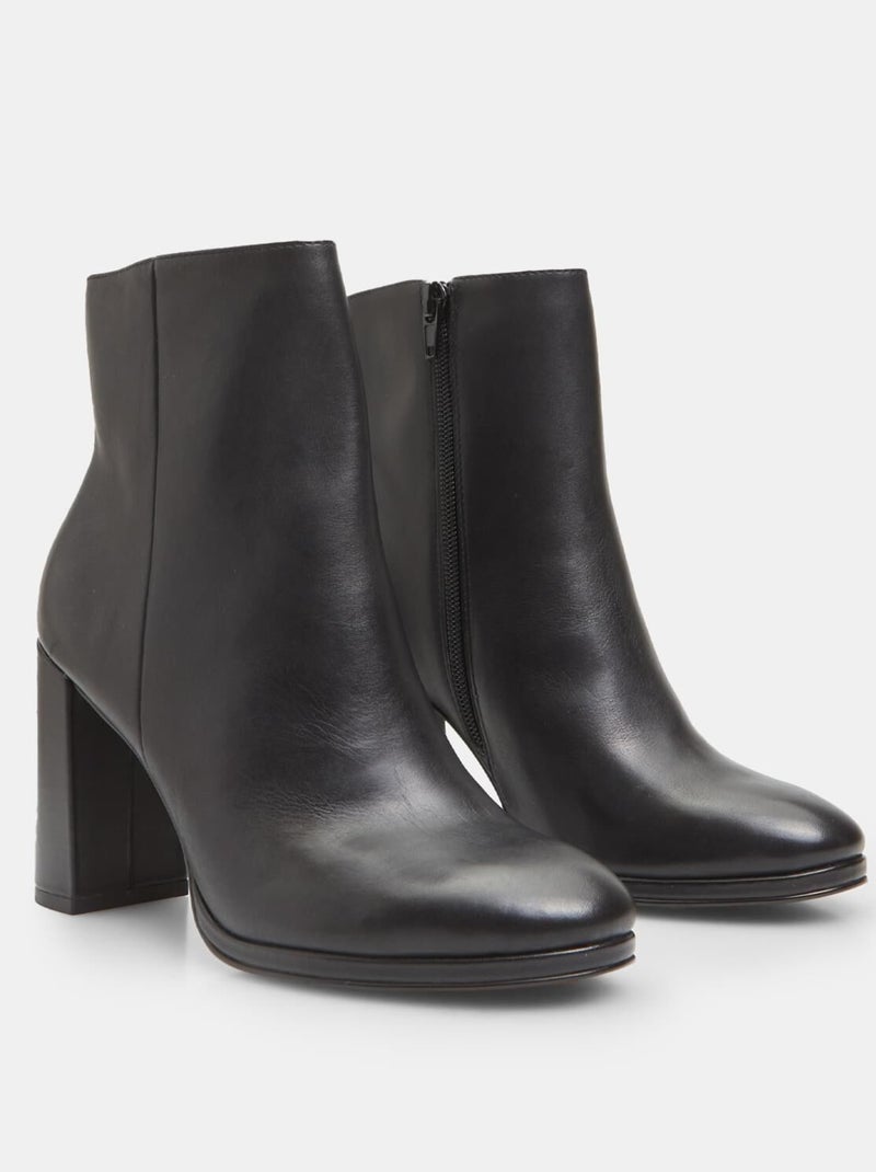 Bottine en cuir avec talon BATA Noir - Kiabi