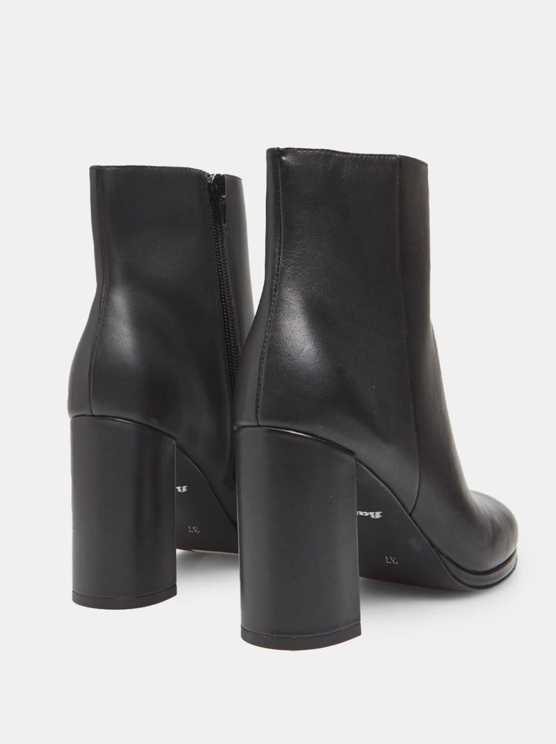Bottine en cuir avec talon BATA Noir - Kiabi