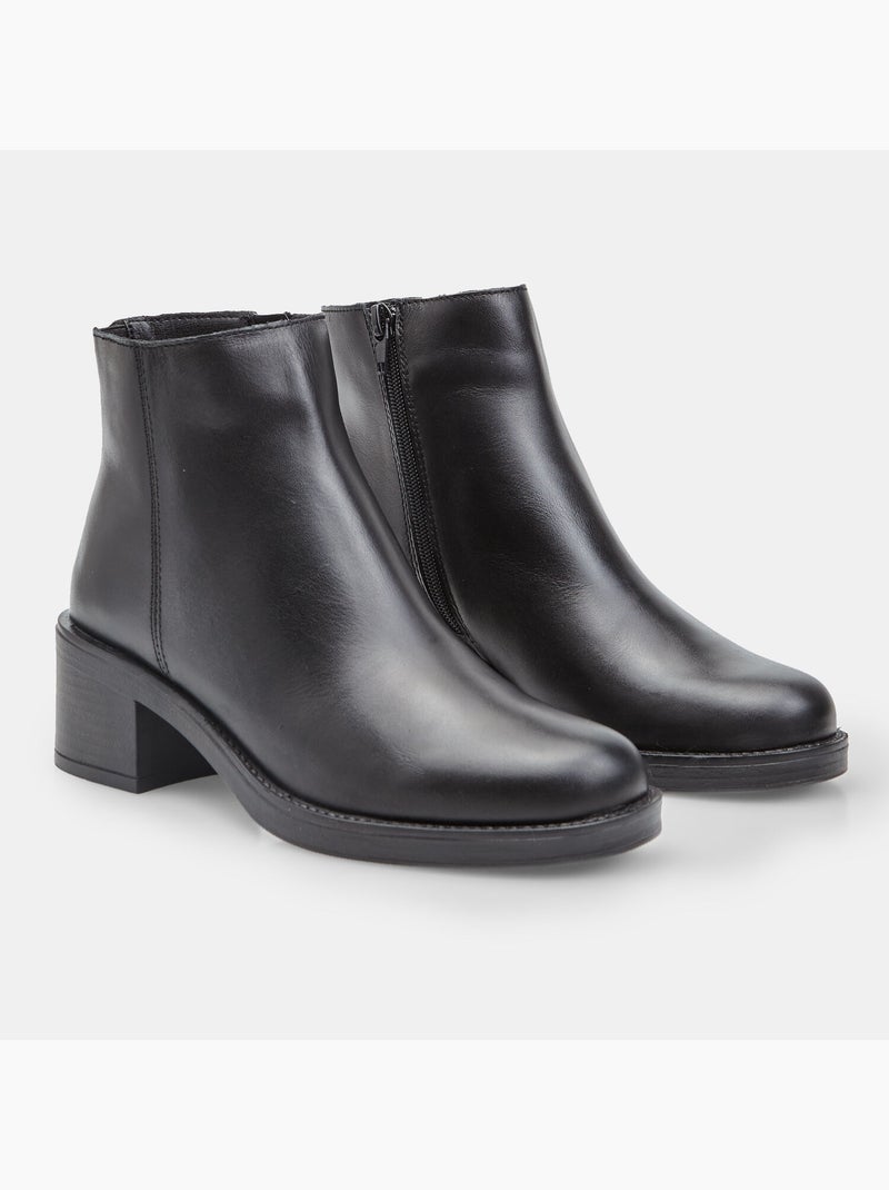 Bottine en cuir avec talon et fermeture éclair Bata Noir - Kiabi