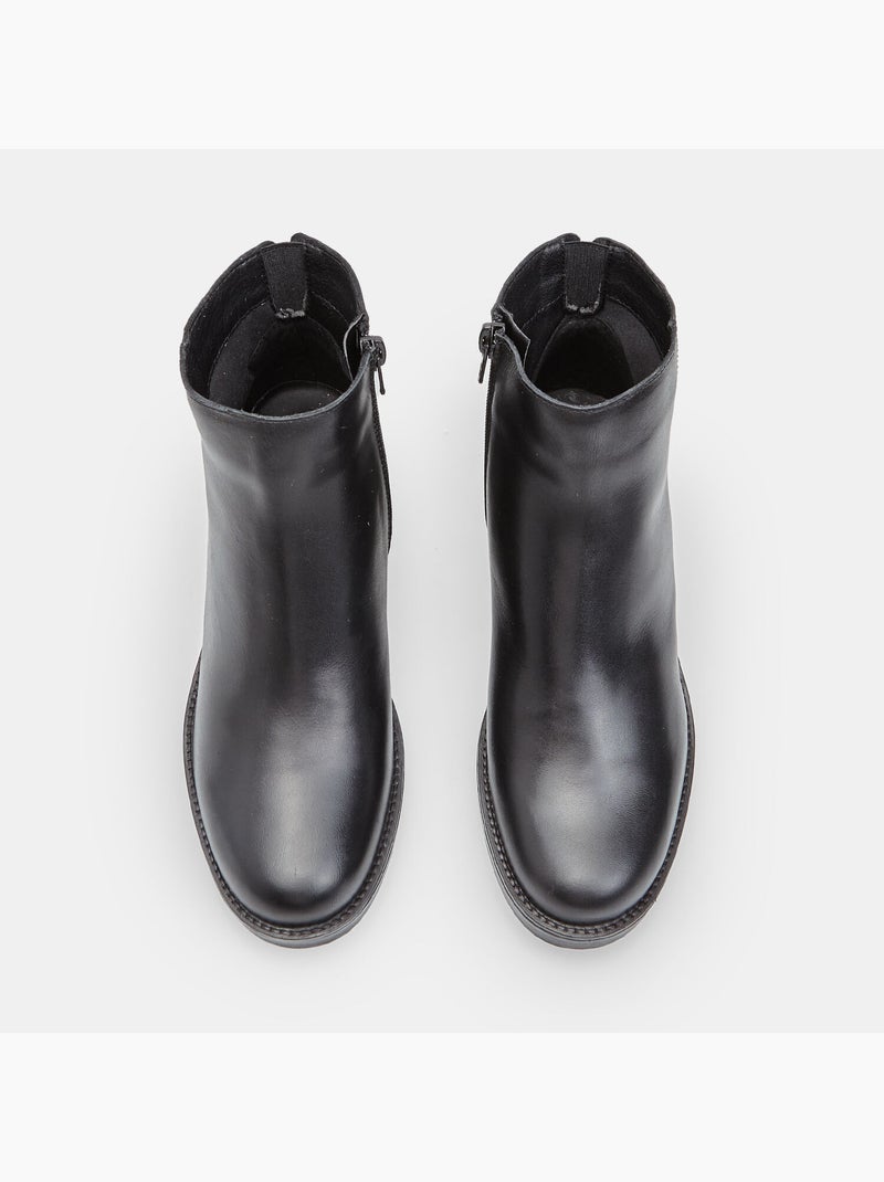 Bottine en cuir avec talon et fermeture éclair Bata Noir - Kiabi