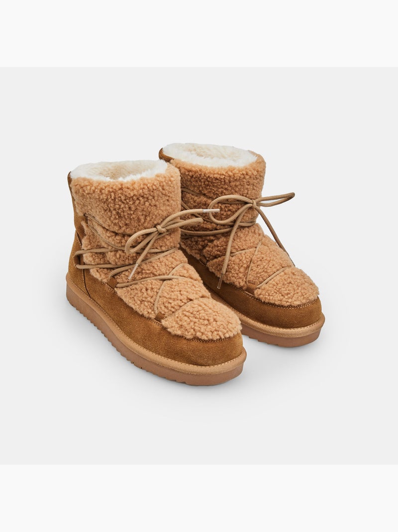 Bottine en daim avec fausse fourrure Bata Marron - Kiabi