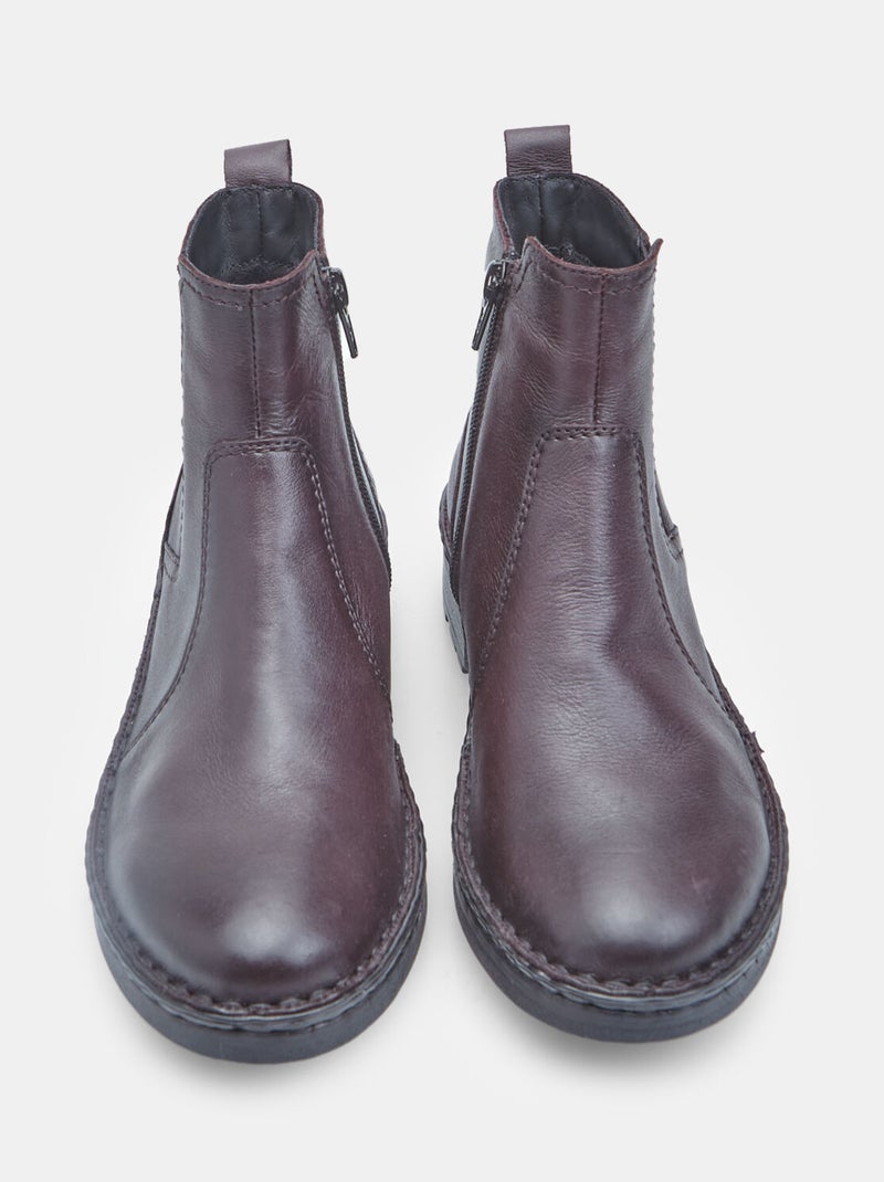 Bottine zippée en cuir  Bata Bordeaux - Kiabi