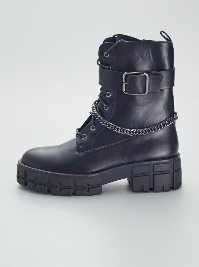 Bottines à boucle et chaîne fantaisie noir - Kiabi