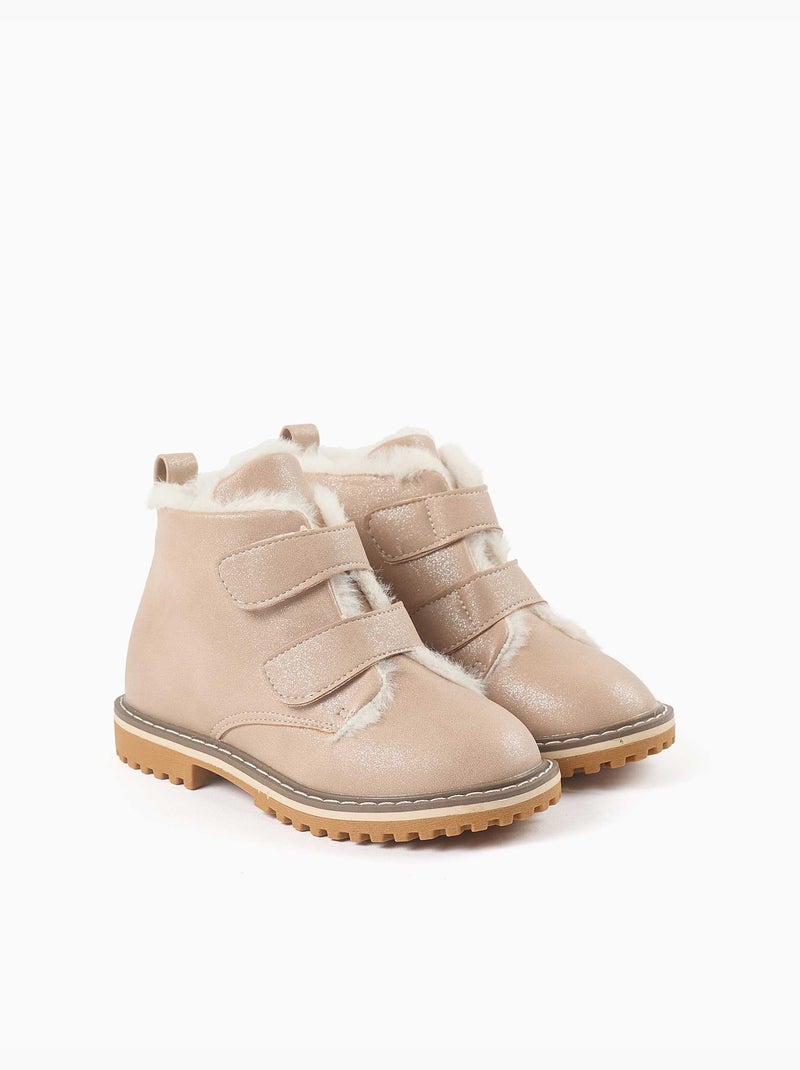 Bottines à finition pailletée et peluche douce synthétique Rose - Kiabi