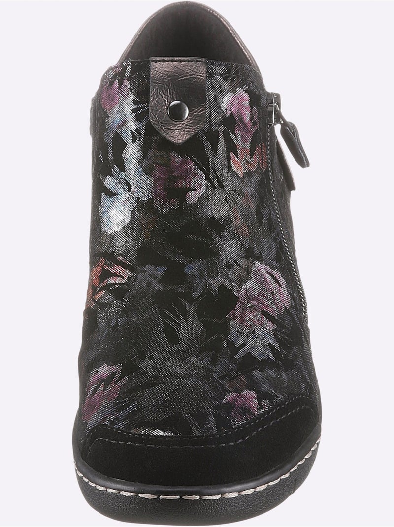 Bottines à fleurs avec glissières et semelle antichoc - Taille standard - Witt Noir - Kiabi
