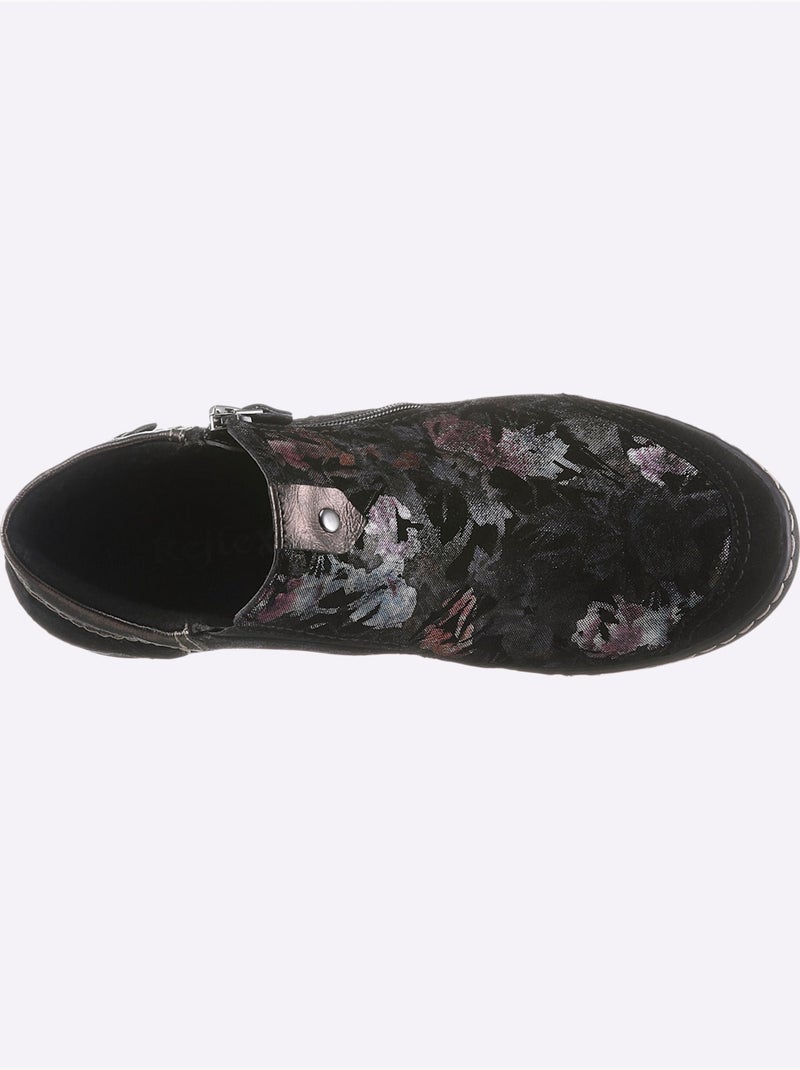 Bottines à fleurs avec glissières et semelle antichoc - Taille standard - Witt Noir - Kiabi