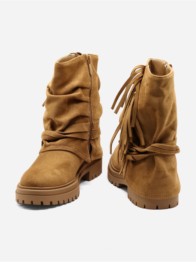 Bottines à franges Camel - Kiabi