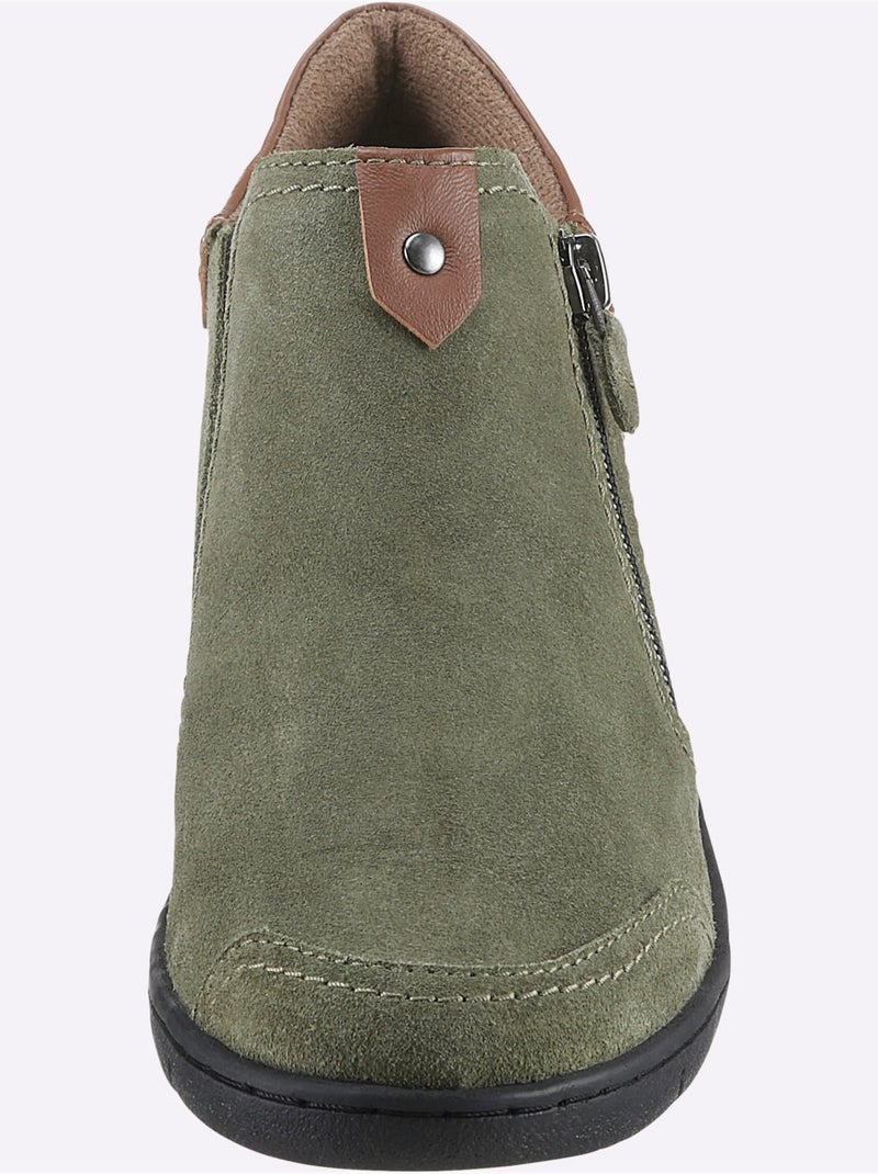 Bottines à glissières latérales en cuir velours et synthétique - Taille standard - Witt Kaki - Kiabi