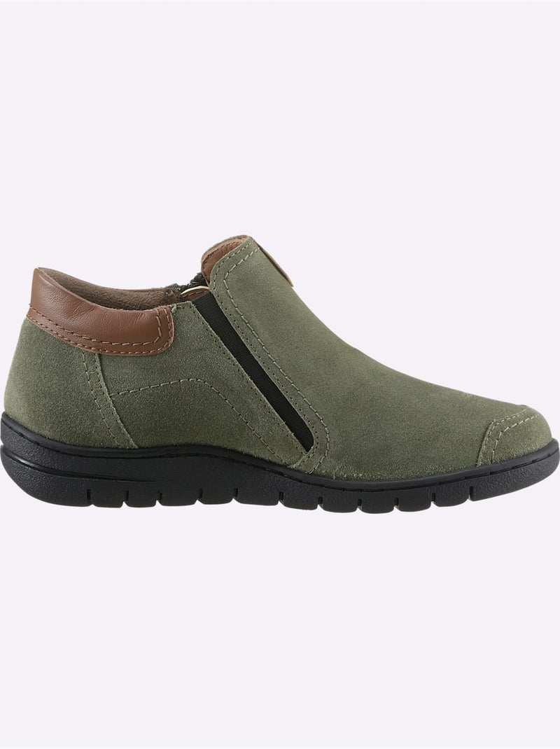 Bottines à glissières latérales en cuir velours et synthétique - Taille standard - Witt Kaki - Kiabi